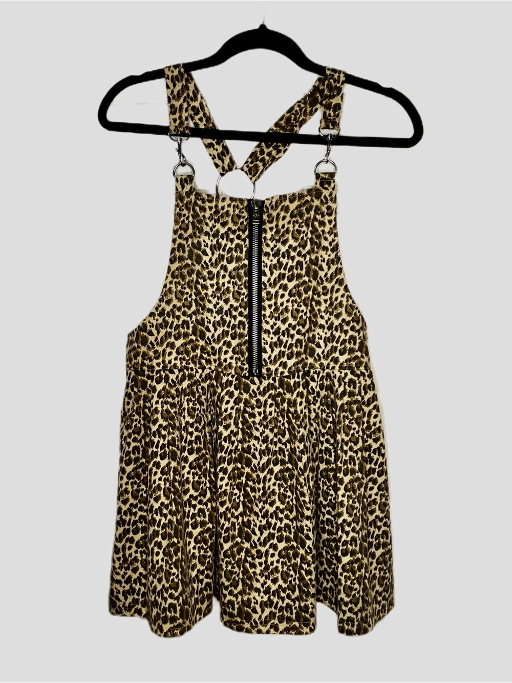 Leopard Print Overall Dress with Front Zip